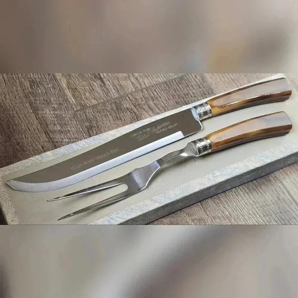 Vintage Westall Richardson Sheffield Carving Set Stainless Marbled Bakelite MCM - Picture 1 of 16